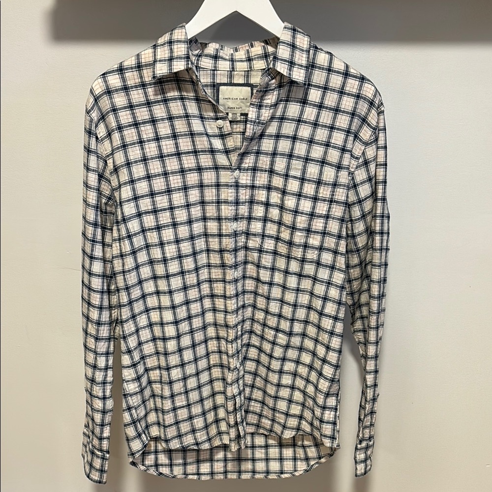 American Eagle Outfitters long sleeve cotton button down plaid shirt.